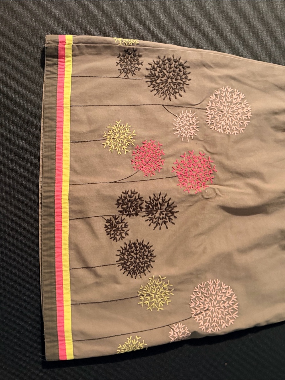 Boden Taupe Mini Skirt with Pink and Yellow Embroidery